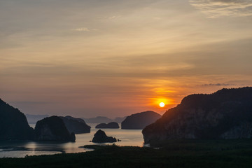 Sun rise bay Phangnga Samed Nang Chee Near Phuket Thailand