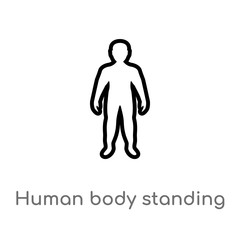 outline human body standing black vector icon. isolated black simple line element illustration from human body parts concept. editable vector stroke human body standing black icon on white