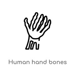 outline human hand bones vector icon. isolated black simple line element illustration from human body parts concept. editable vector stroke human hand bones icon on white background