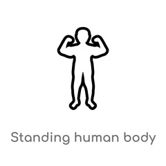 outline standing human body vector icon. isolated black simple line element illustration from human body parts concept. editable vector stroke standing human body icon on white background