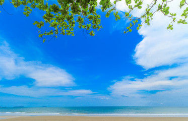 Beach and beautiful sky with tree on top. at Laem-Mae-Phim, Klaeng District, Rayong, Thailand.