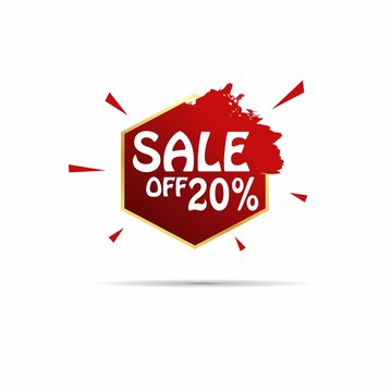 sign sale off 20% with hexagonal red label vector 