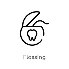 outline flossing vector icon. isolated black simple line element illustration from hygiene concept. editable vector stroke flossing icon on white background