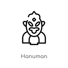 outline hanuman vector icon. isolated black simple line element illustration from india concept. editable vector stroke hanuman icon on white background