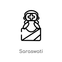 outline saraswati vector icon. isolated black simple line element illustration from india concept. editable vector stroke saraswati icon on white background