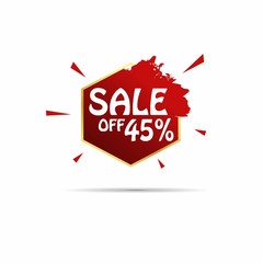 sale off 45% sign with gold hexagon red label vector Design 