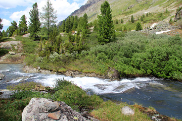 The beauty of the Altai Mountains in summer in good weather.