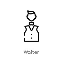 outline waiter vector icon. isolated black simple line element illustration from job profits concept. editable vector stroke waiter icon on white background
