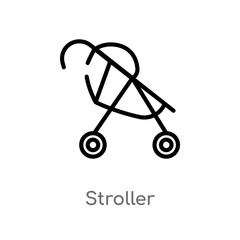 outline stroller vector icon. isolated black simple line element illustration from kid and baby concept. editable vector stroke stroller icon on white background