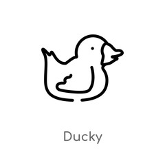outline ducky vector icon. isolated black simple line element illustration from kid and baby concept. editable vector stroke ducky icon on white background