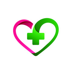 Love With Plus Shape Medical Logo Vector