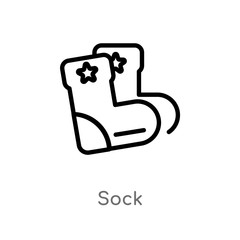 outline sock vector icon. isolated black simple line element illustration from kids and baby concept. editable vector stroke sock icon on white background