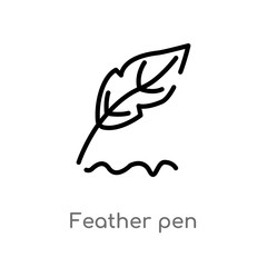 outline feather pen vector icon. isolated black simple line element illustration from law and justice concept. editable vector stroke feather pen icon on white background