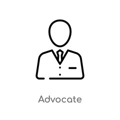 outline advocate vector icon. isolated black simple line element illustration from law and justice concept. editable vector stroke advocate icon on white background