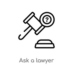 outline ask a lawyer vector icon. isolated black simple line element illustration from law and justice concept. editable vector stroke ask a lawyer icon on white background