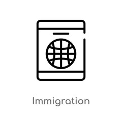 outline immigration vector icon. isolated black simple line element illustration from law and justice concept. editable vector stroke immigration icon on white background