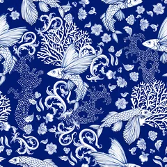 Stickers pour porte Bleu foncé Fond artistique d& 39 océan de mer dans des couleurs monochromes