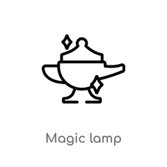 outline magic lamp vector icon. isolated black simple line element illustration from magic concept. editable vector stroke magic lamp icon on white background