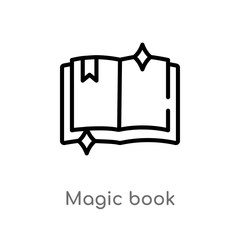 outline magic book vector icon. isolated black simple line element illustration from magic concept. editable vector stroke magic book icon on white background