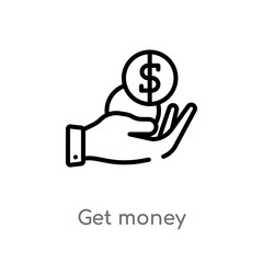 outline get money vector icon. isolated black simple line element illustration from marketing concept. editable vector stroke get money icon on white background