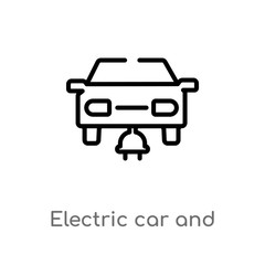 outline electric car and plug vector icon. isolated black simple line element illustration from mechanicons concept. editable vector stroke electric car and plug icon on white background