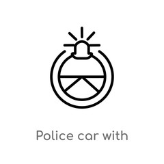 outline police car with steering wheel vector icon. isolated black simple line element illustration from mechanicons concept. editable vector stroke police car with steering wheel icon on white