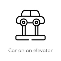 outline car on an elevator vector icon. isolated black simple line element illustration from mechanicons concept. editable vector stroke car on an elevator icon on white background