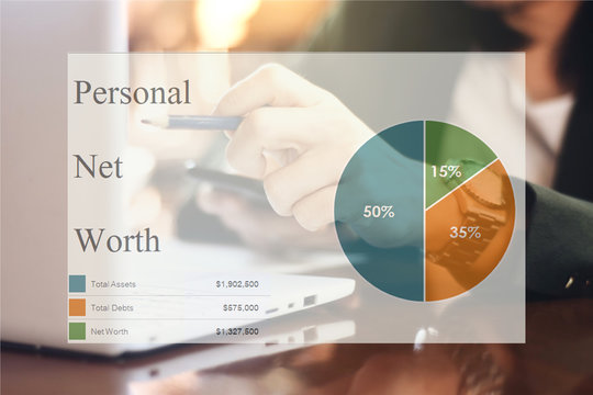 Example Of Personal Net Worth Chart On Work Space Background. Financial Management Concept