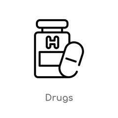 outline drugs vector icon. isolated black simple line element illustration from medical concept. editable vector stroke drugs icon on white background