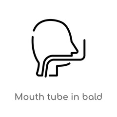 outline mouth tube in bald male head vector icon. isolated black simple line element illustration from medical concept. editable vector stroke mouth tube in bald male head icon on white background