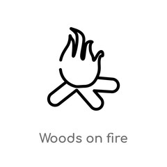 outline woods on fire vector icon. isolated black simple line element illustration from meteorology concept. editable vector stroke woods on fire icon on white background