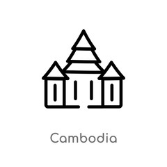 outline cambodia vector icon. isolated black simple line element illustration from monuments concept. editable vector stroke cambodia icon on white background