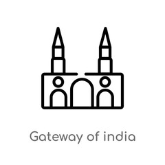 outline gateway of india vector icon. isolated black simple line element illustration from monuments concept. editable vector stroke gateway of india icon on white background