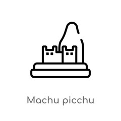 Fototapeta premium outline machu picchu vector icon. isolated black simple line element illustration from monuments concept. editable vector stroke machu picchu icon on white background