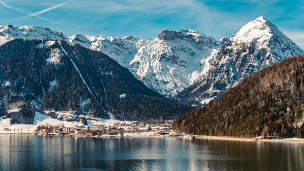 Beautiful alpine winter view with reflections at the Achensee-Pertisau-Tyrol-Austria