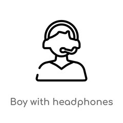 outline boy with headphones vector icon. isolated black simple line element illustration from music concept. editable vector stroke boy with headphones icon on white background