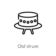 outline old drum vector icon. isolated black simple line element illustration from music concept. editable vector stroke old drum icon on white background
