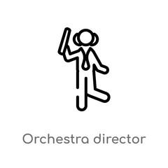 outline orchestra director with stick vector icon. isolated black simple line element illustration from music concept. editable vector stroke orchestra director with stick icon on white background
