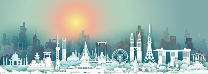 Travel landmark Asia with downtown cityscape skyline and asean tourism.