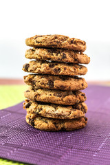 Tower of delicious cookies with chocolate chips