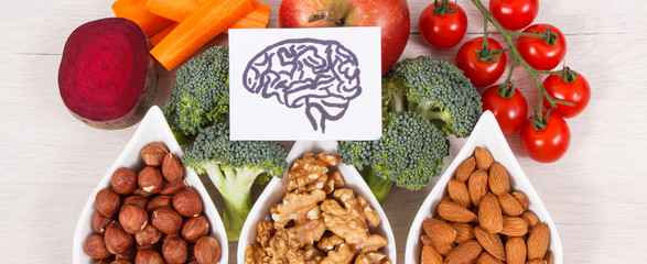 Healthy nutritious eating as source vitamin and minerals, food for brain health concept