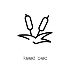 outline reed bed vector icon. isolated black simple line element illustration from nature concept. editable vector stroke reed bed icon on white background