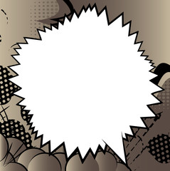 Vector illustrated retro comic book background with big blank speech bubble, pop art vintage style backdrop.