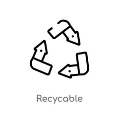 outline recycable vector icon. isolated black simple line element illustration from user interface concept. editable vector stroke recycable icon on white background