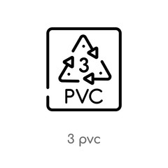 outline 3 pvc vector icon. isolated black simple line element illustration from user interface concept. editable vector stroke 3 pvc icon on white background