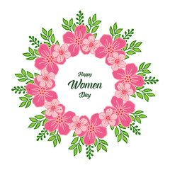 Vector illustration lettering happy women day with pattern pink flower frames blooms