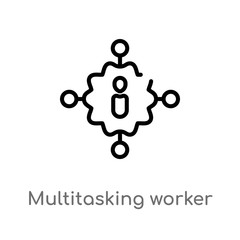 outline multitasking worker vector icon. isolated black simple line element illustration from user interface concept. editable vector stroke multitasking worker icon on white background