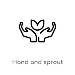 Fototapeta na wymiar outline hand and sprout vector icon. isolated black simple line element illustration from user interface concept. editable vector stroke hand and sprout icon on white background