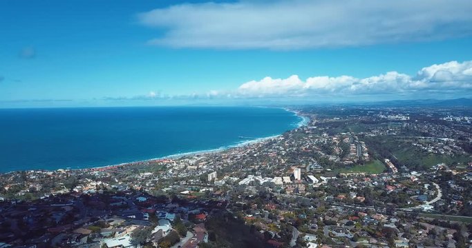 Mt. Soledad Looking Out At La Jolla Shores, Torrey Pines Golf Course, and Blacks Beach. Smooth, 4K HD Drone Aerial Drone View