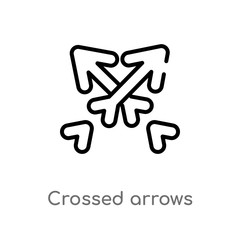 outline crossed arrows vector icon. isolated black simple line element illustration from user interface concept. editable vector stroke crossed arrows icon on white background